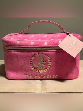 Juicy Couture Bright Pink Velvet Logo Cosmetic Train Case